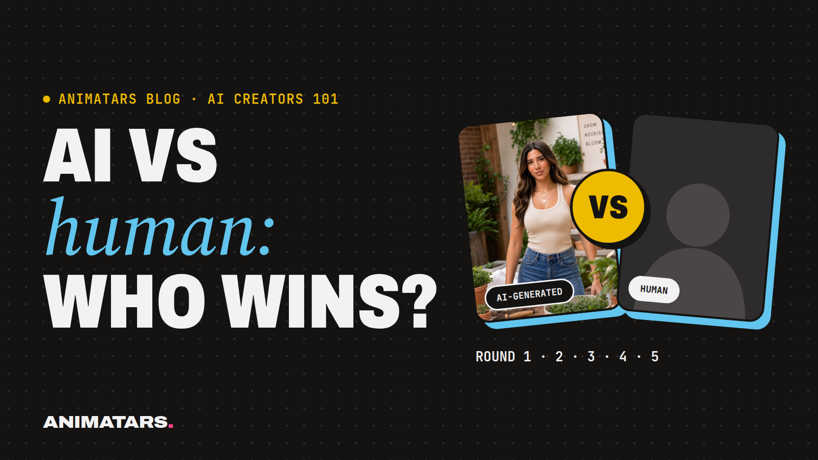A cartoon boxing ring with an AI creator in one corner and a human creator in the other, a scorecard between them